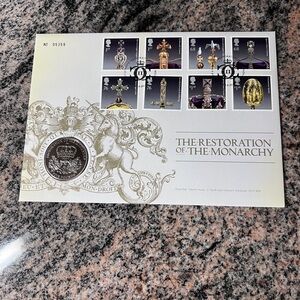 🇬🇧The Restoration of the Monarchy 1st day cover Collection with 5 pounds coin